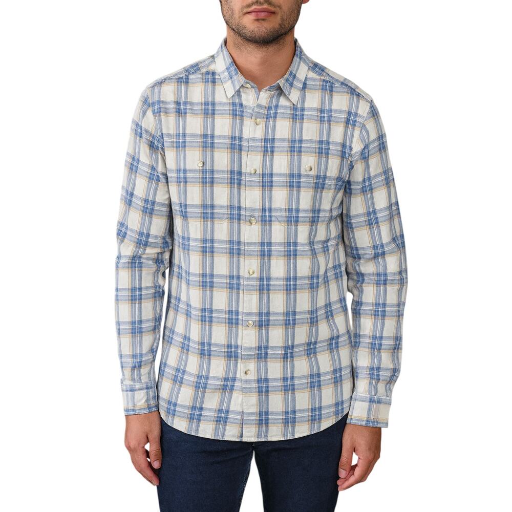 Even Tide Long Sleeve Button-Up Shirt Blue Plaid Cotton Men M NWT